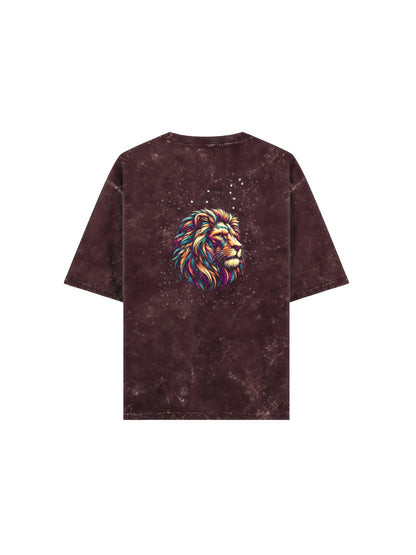 Arya Maroon Oversized Zodiac Leo Print Half Sleeve Cotton T-Shirt