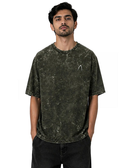 Arya Olive Green Oversized Zodiac Leo Print Half Sleeve Cotton T-Shirt