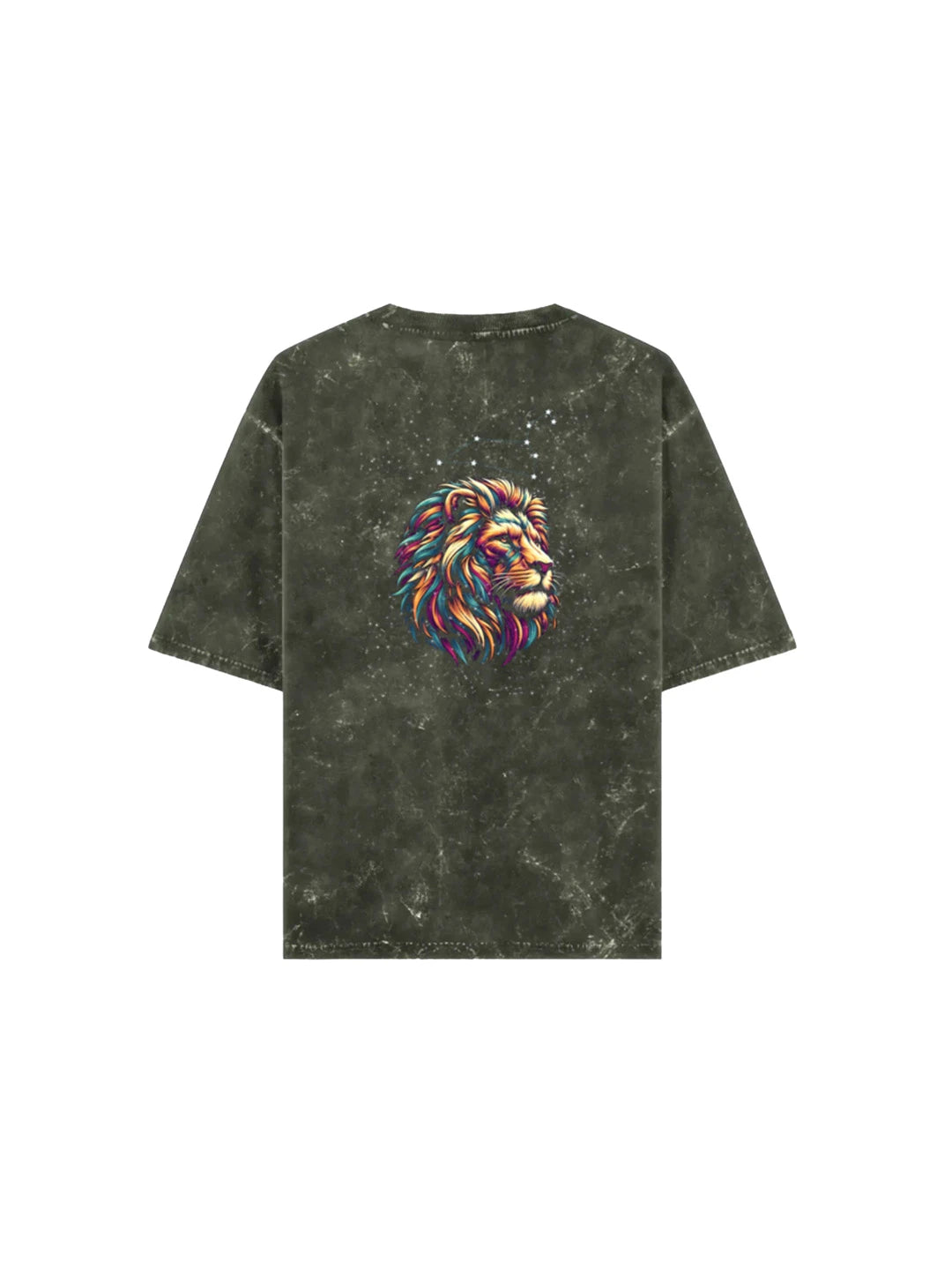 Arya Olive Green Oversized Zodiac Leo Print Half Sleeve Cotton T-Shirt