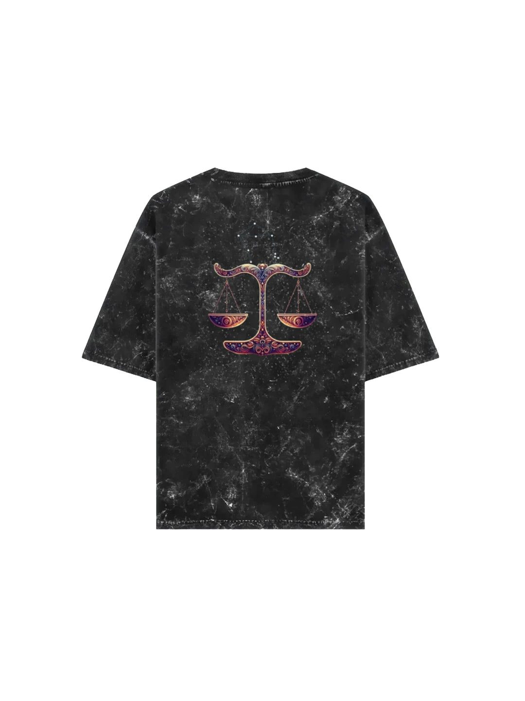 Arya Black Oversized Zodiac Libra Print Half Sleeve Cotton T-Shirt