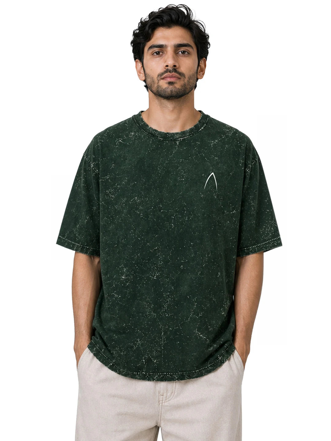 Arya Bottle Green Oversized Zodiac Libra Print Half Sleeve Cotton T-Shirt