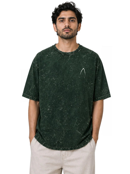 Arya Bottle Green Oversized Zodiac Libra Print Half Sleeve Cotton T-Shirt