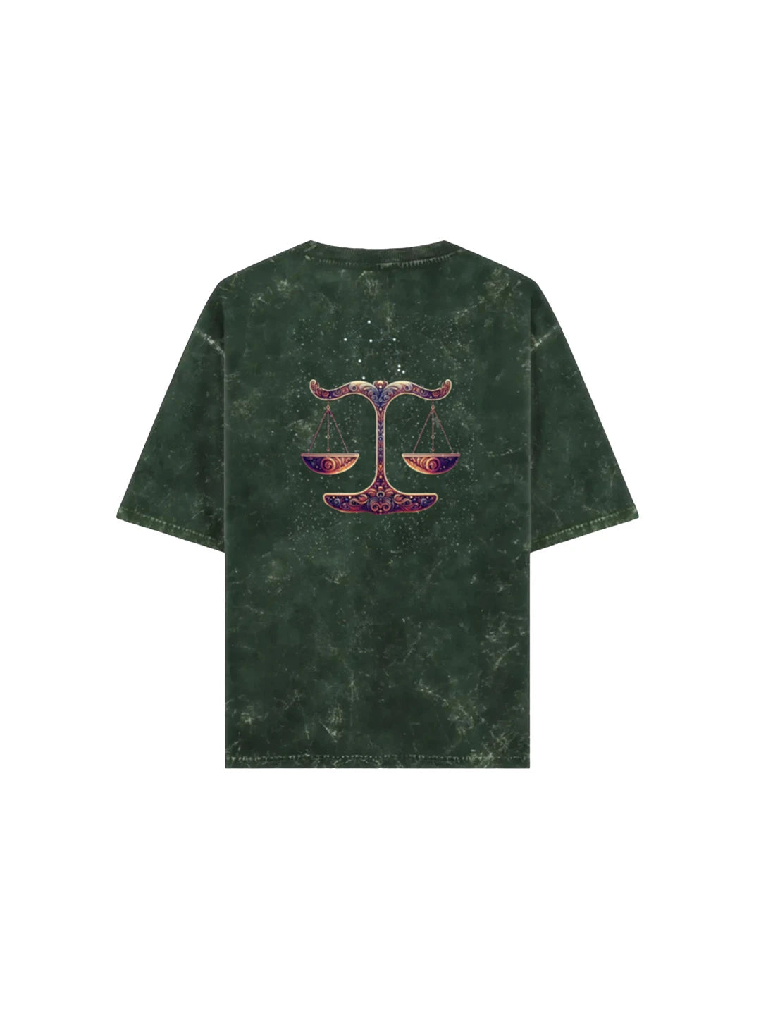 Arya Bottle Green Oversized Zodiac Libra Print Half Sleeve Cotton T-Shirt