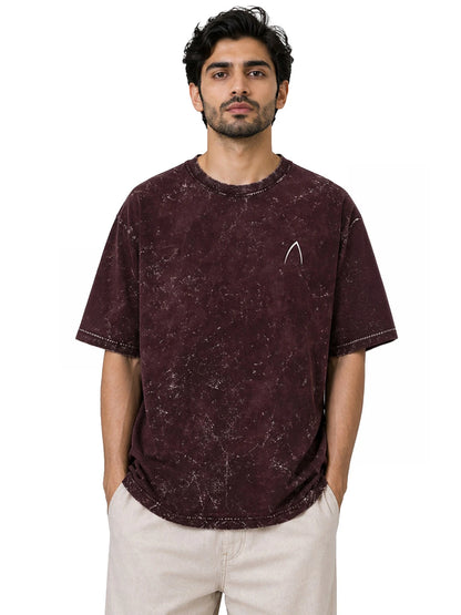 Arya Maroon Oversized Zodiac Libra Print Half Sleeve Cotton T-Shirt
