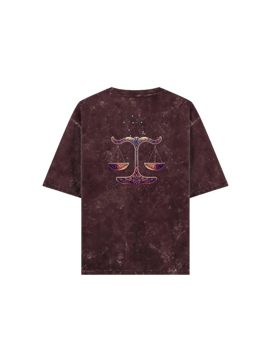Arya Maroon Oversized Zodiac Libra Print Half Sleeve Cotton T-Shirt