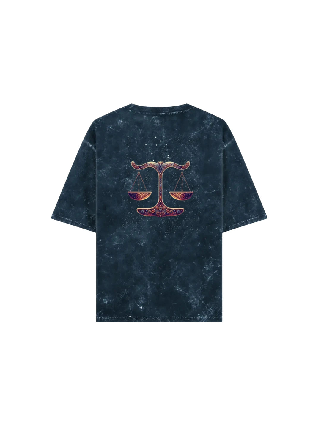 Arya Navy Blue Oversized Zodiac Libra Print Half Sleeve Cotton T-Shirt