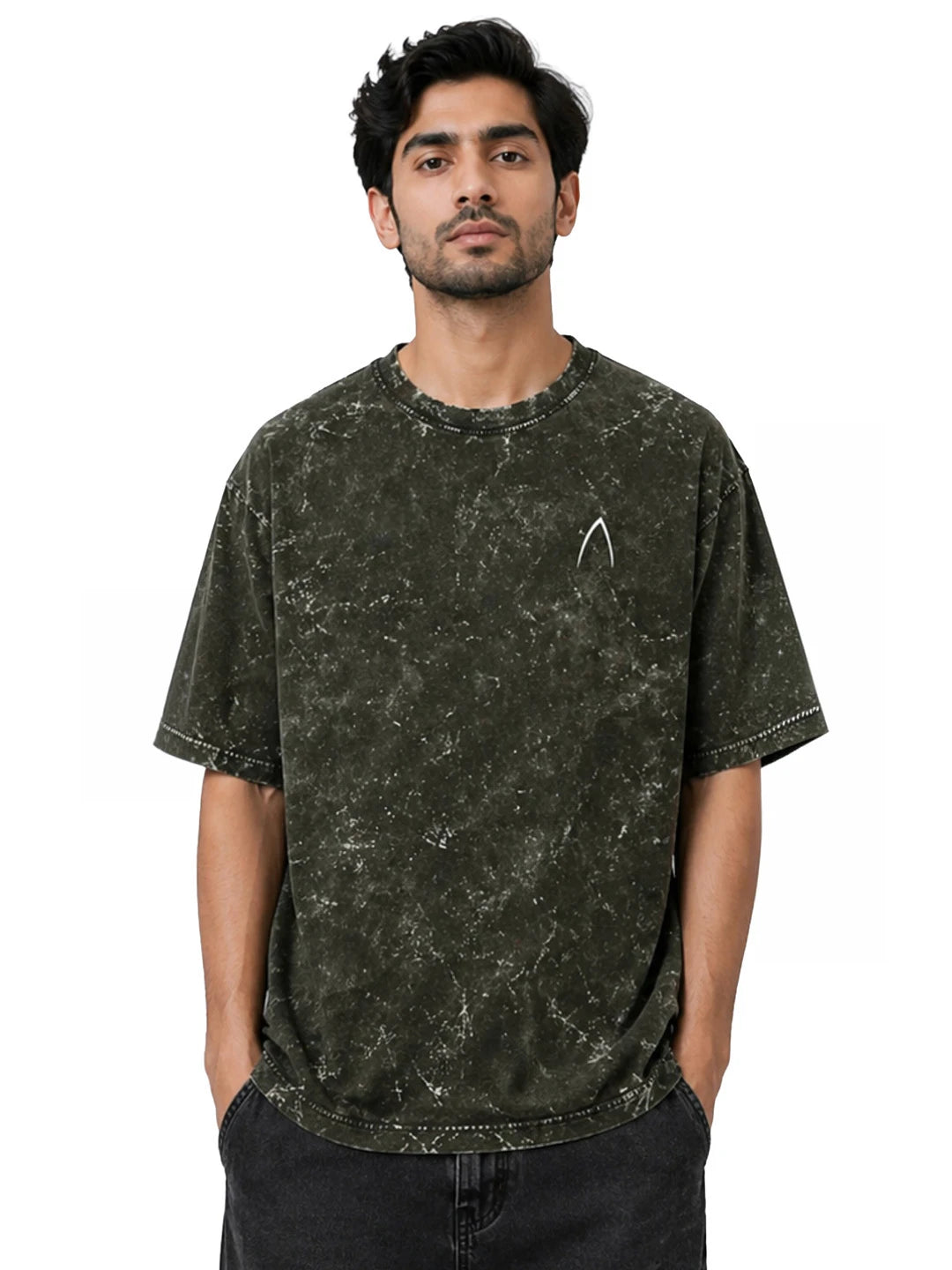 Arya Olive Green Oversized Zodiac Libra Print Half Sleeve Cotton T-Shirt