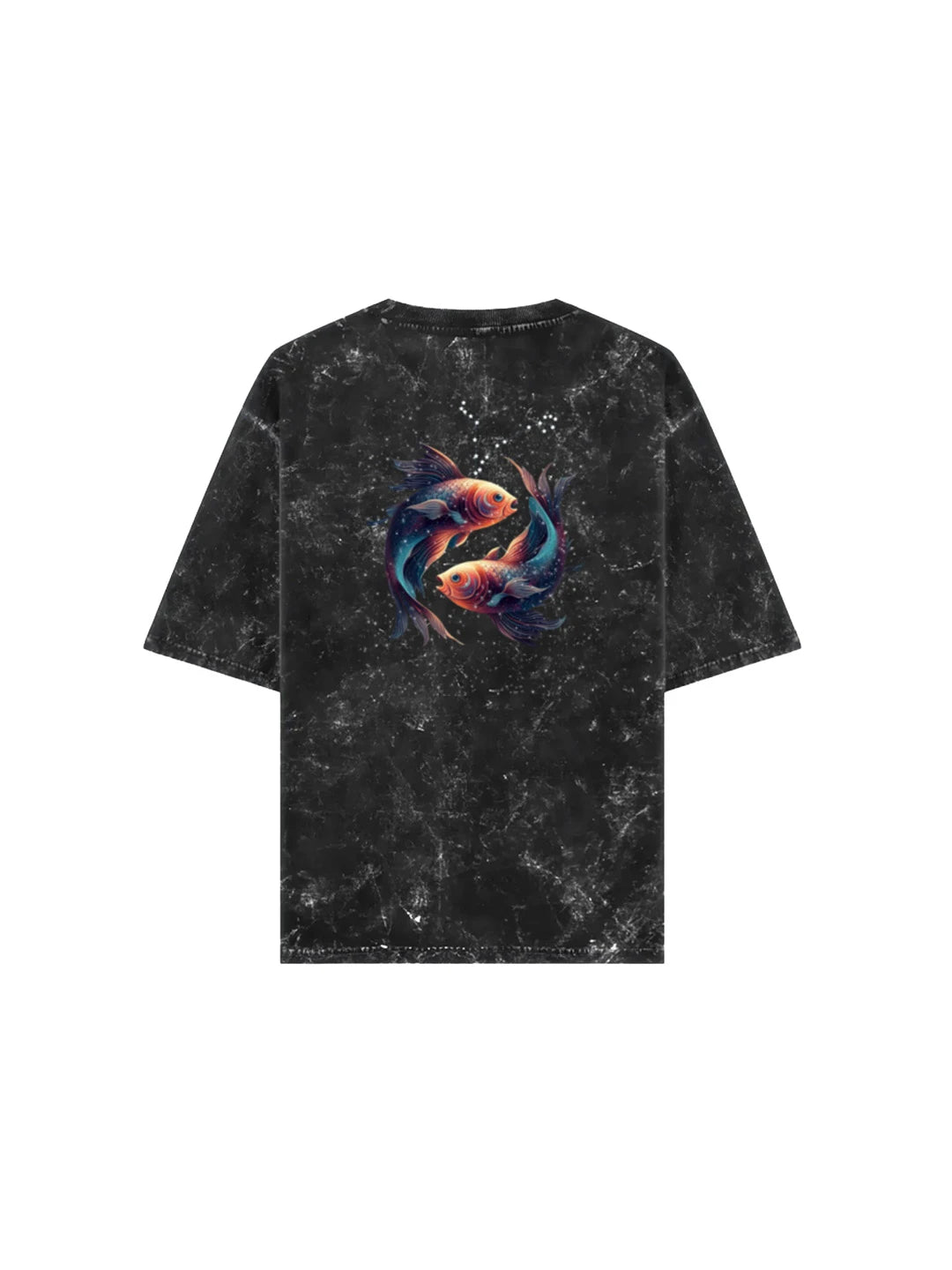 Arya Black Oversized Zodiac Pisces Print Half Sleeve Cotton T-Shirt