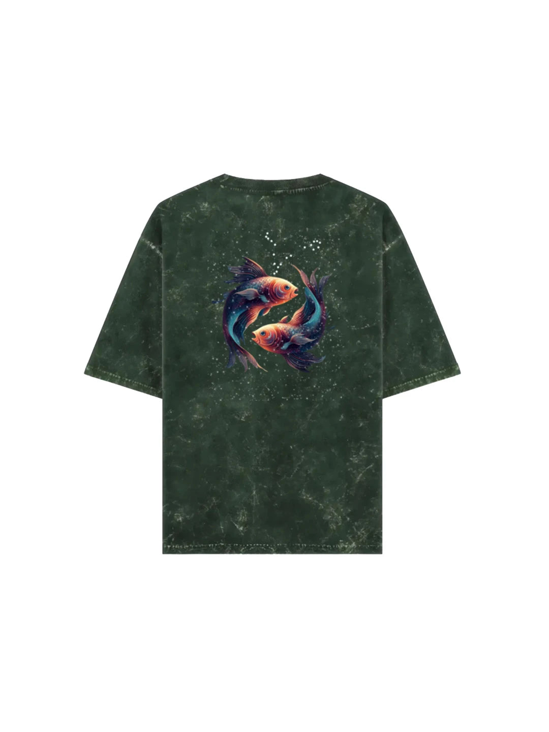 Arya Bottle Green Oversized Zodiac Pisces Print Half Sleeve Cotton T-Shirt
