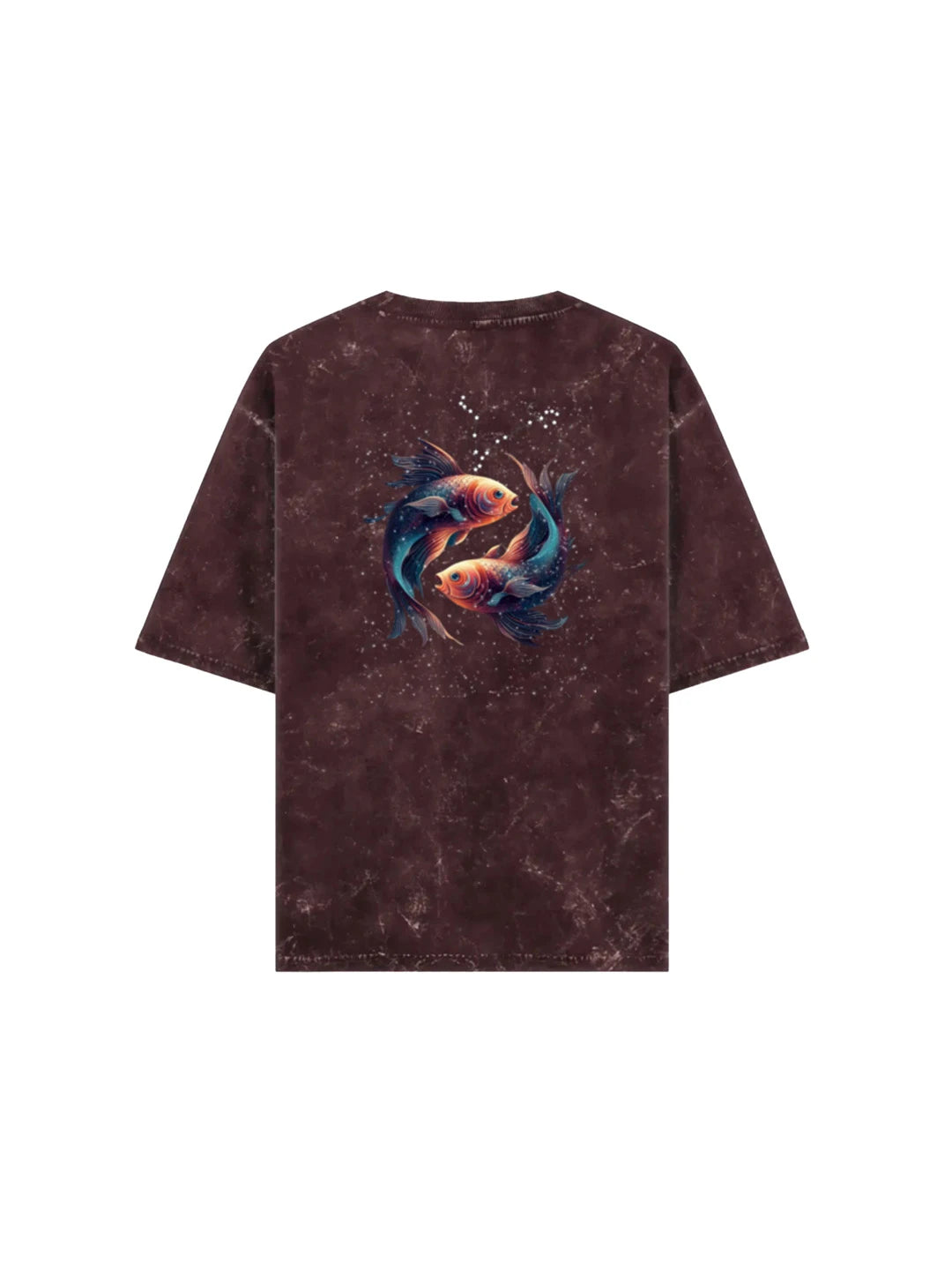 Arya Maroon Oversized Zodiac Pisces Print Half Sleeve Cotton T-Shirt