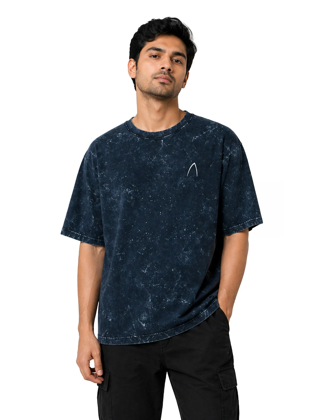 Arya Navy Blue Oversized Zodiac Pisces Print Half Sleeve Cotton T-Shirt