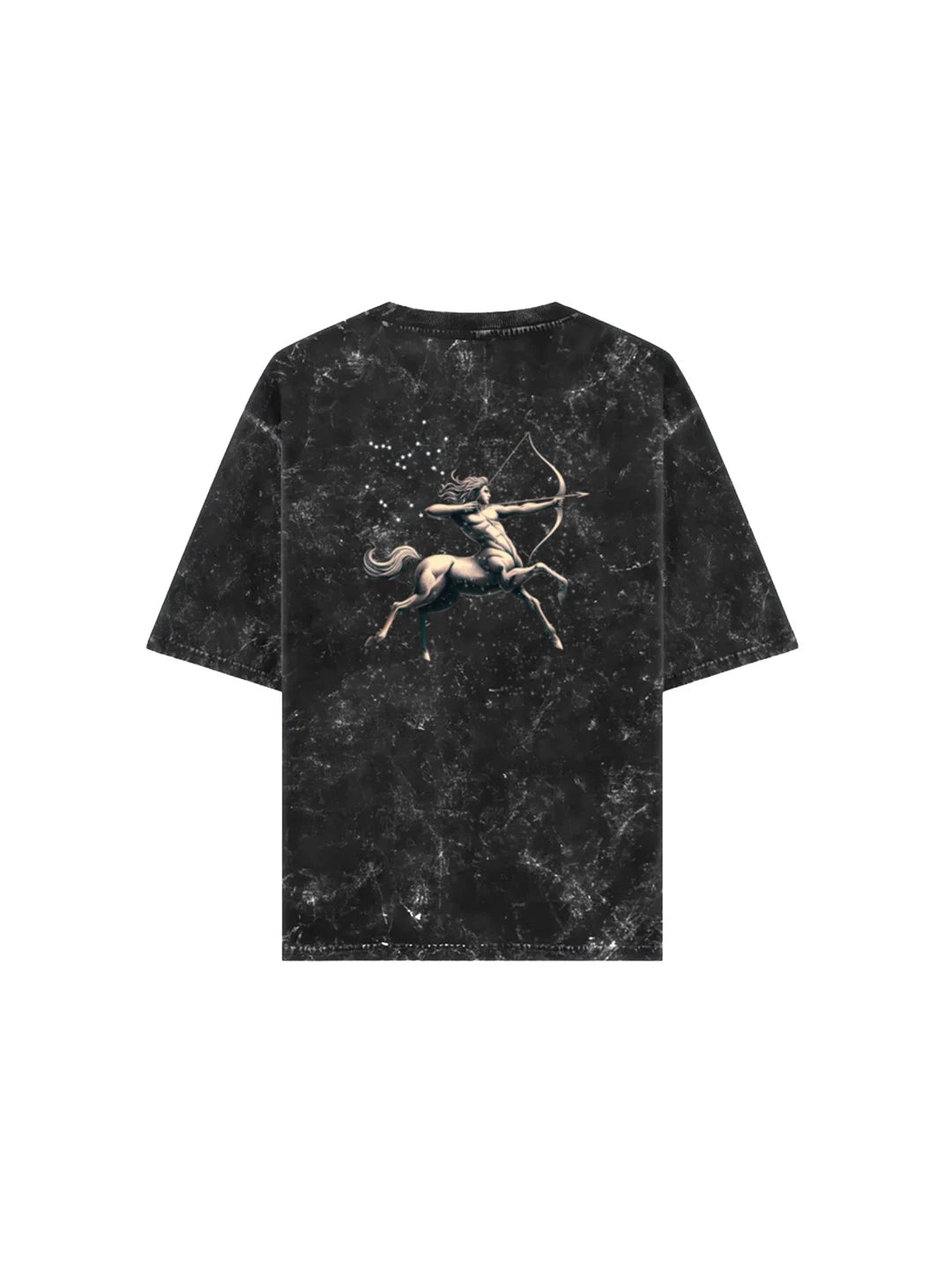 Arya Black Oversized Zodiac Sagittarius Print Half Sleeve Cotton T-Shirt