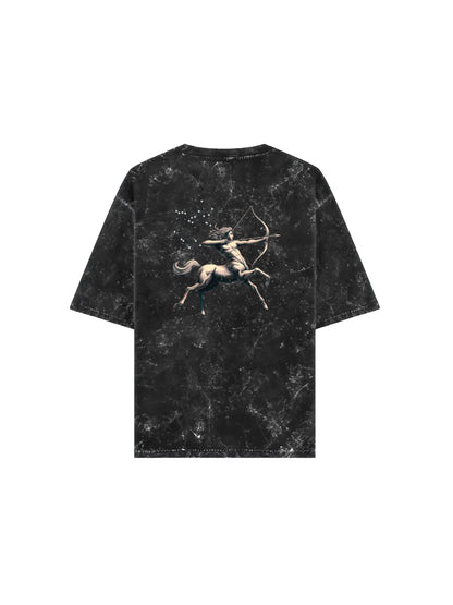Arya Black Oversized Zodiac Sagittarius Print Half Sleeve Cotton T-Shirt