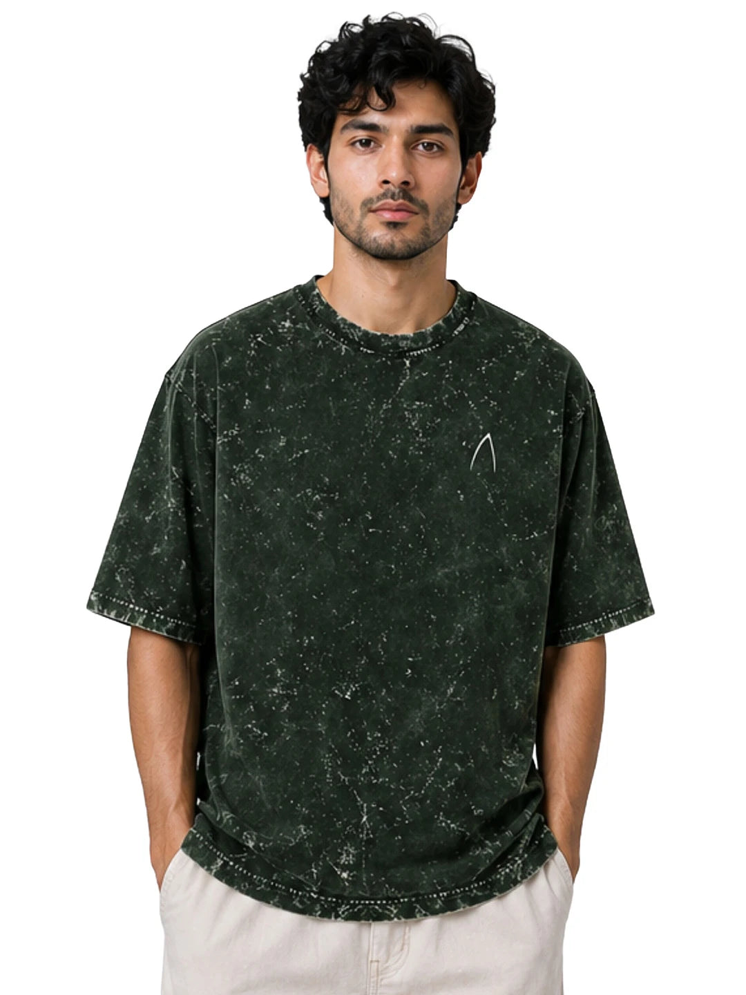 Arya Bottle Green Oversized Zodiac Sagittarius Print Half Sleeve Cotton T-Shirt