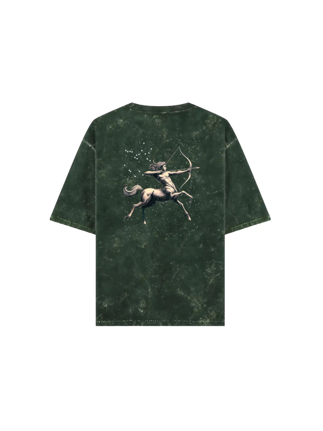 Arya Bottle Green Oversized Zodiac Sagittarius Print Half Sleeve Cotton T-Shirt