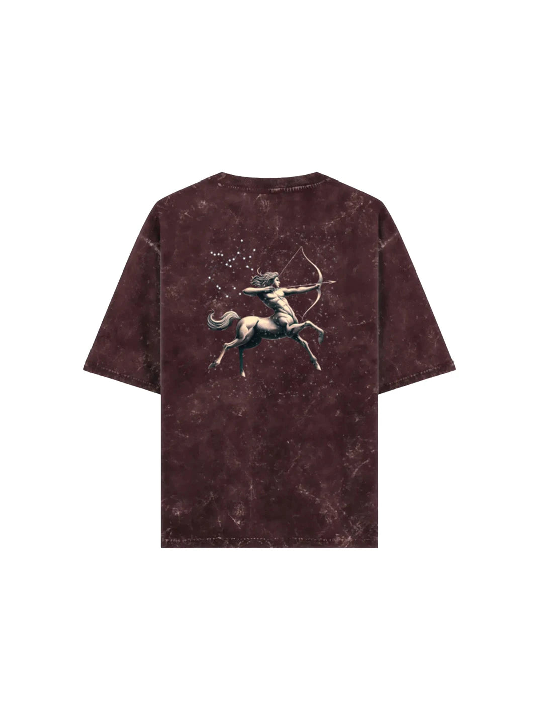 Arya Maroon Oversized Zodiac Sagittarius Print Half Sleeve Cotton T-Shirt