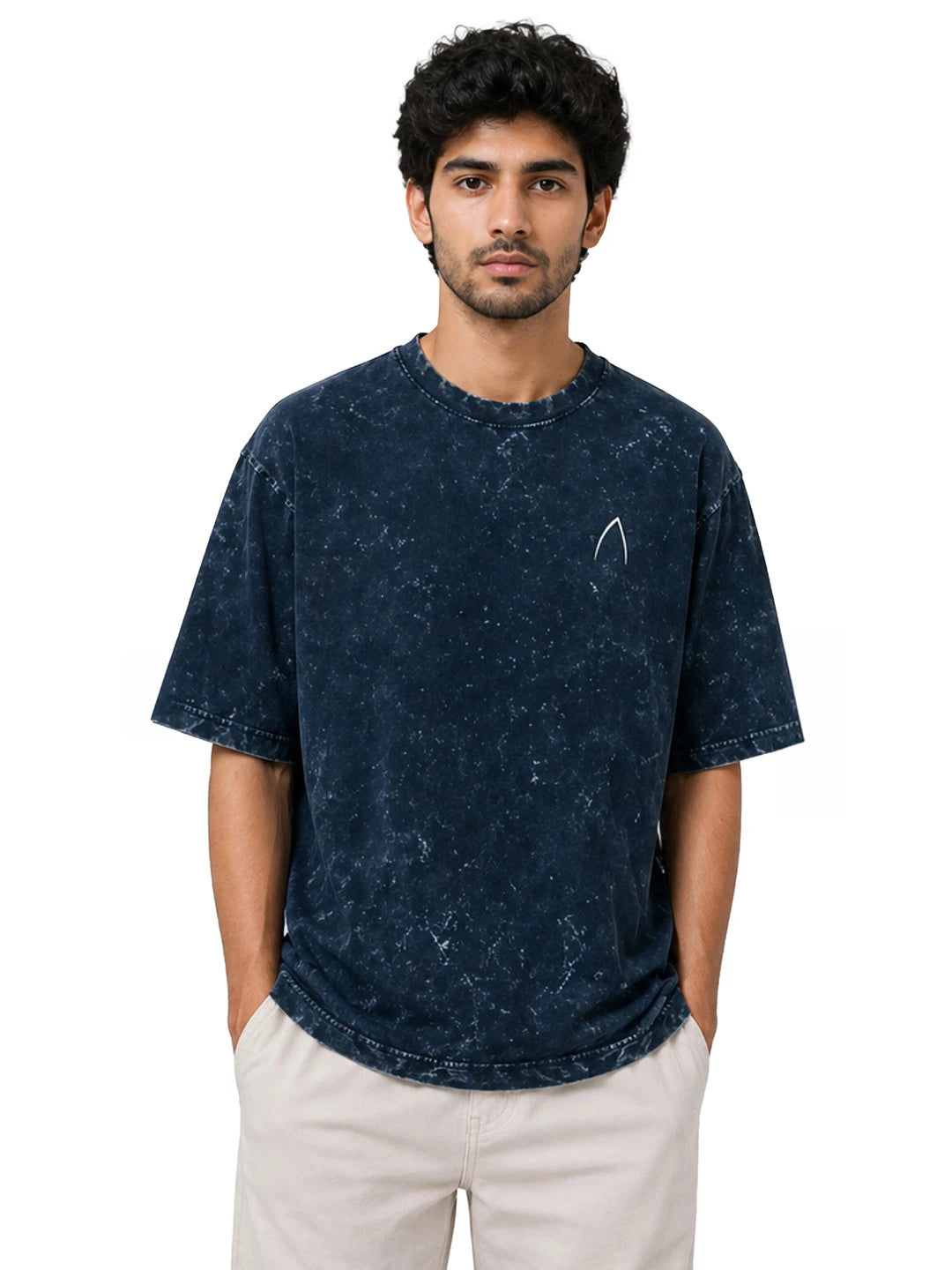Arya Navy Blue Oversized Zodiac Sagittarius Print Half Sleeve Cotton T-Shirt