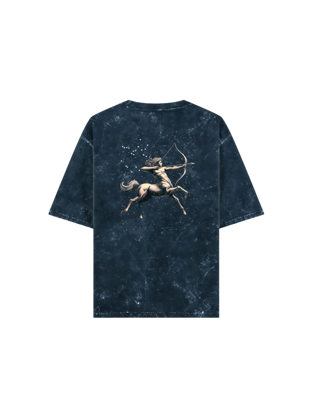 Arya Navy Blue Oversized Zodiac Sagittarius Print Half Sleeve Cotton T-Shirt