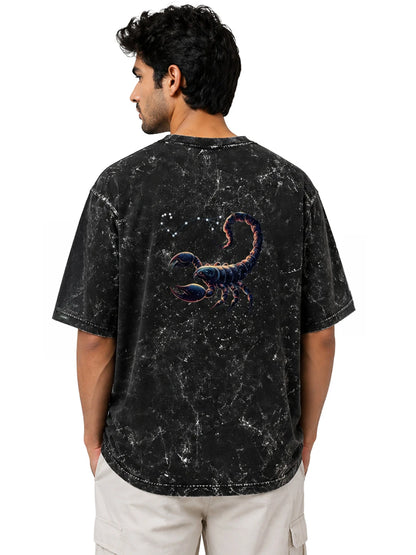 Arya Black Oversized Zodiac Scorpio Print Half Sleeve Cotton T-Shirt