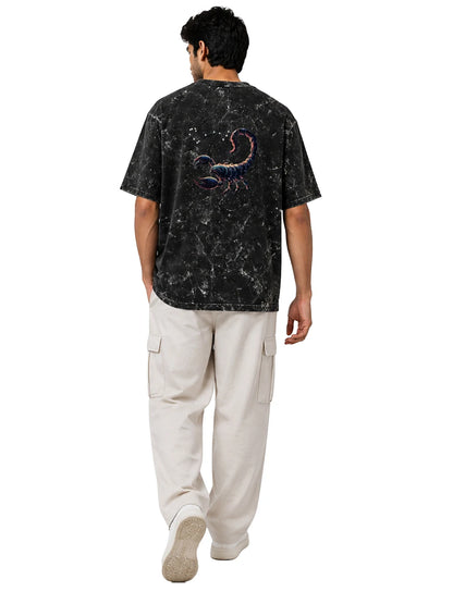 Arya Black Oversized Zodiac Scorpio Print Half Sleeve Cotton T-Shirt