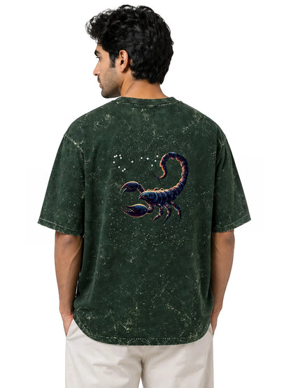 Arya Bottle Green Oversized Zodiac Scorpio Print Half Sleeve Cotton T-Shirt