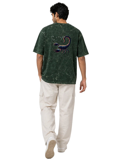 Arya Bottle Green Oversized Zodiac Scorpio Print Half Sleeve Cotton T-Shirt