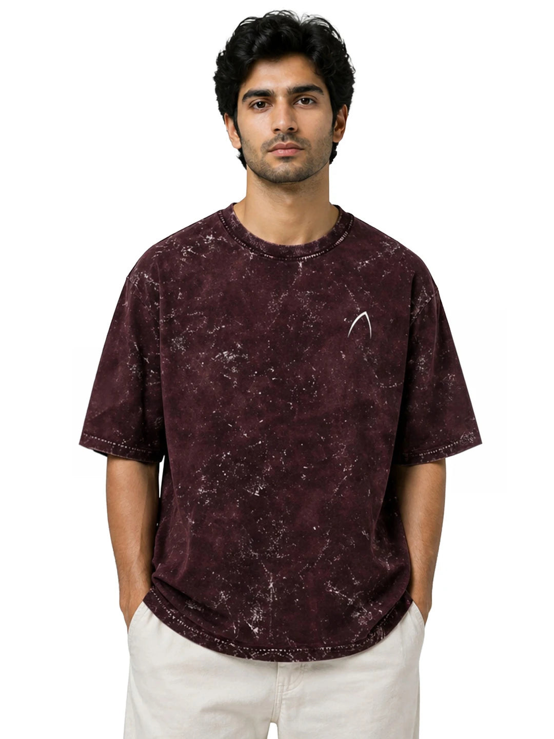 Arya Maroon Oversized Zodiac Scorpio Print Half Sleeve Cotton T-Shirt