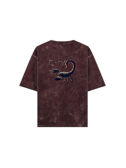 Arya Maroon Oversized Zodiac Scorpio Print Half Sleeve Cotton T-Shirt