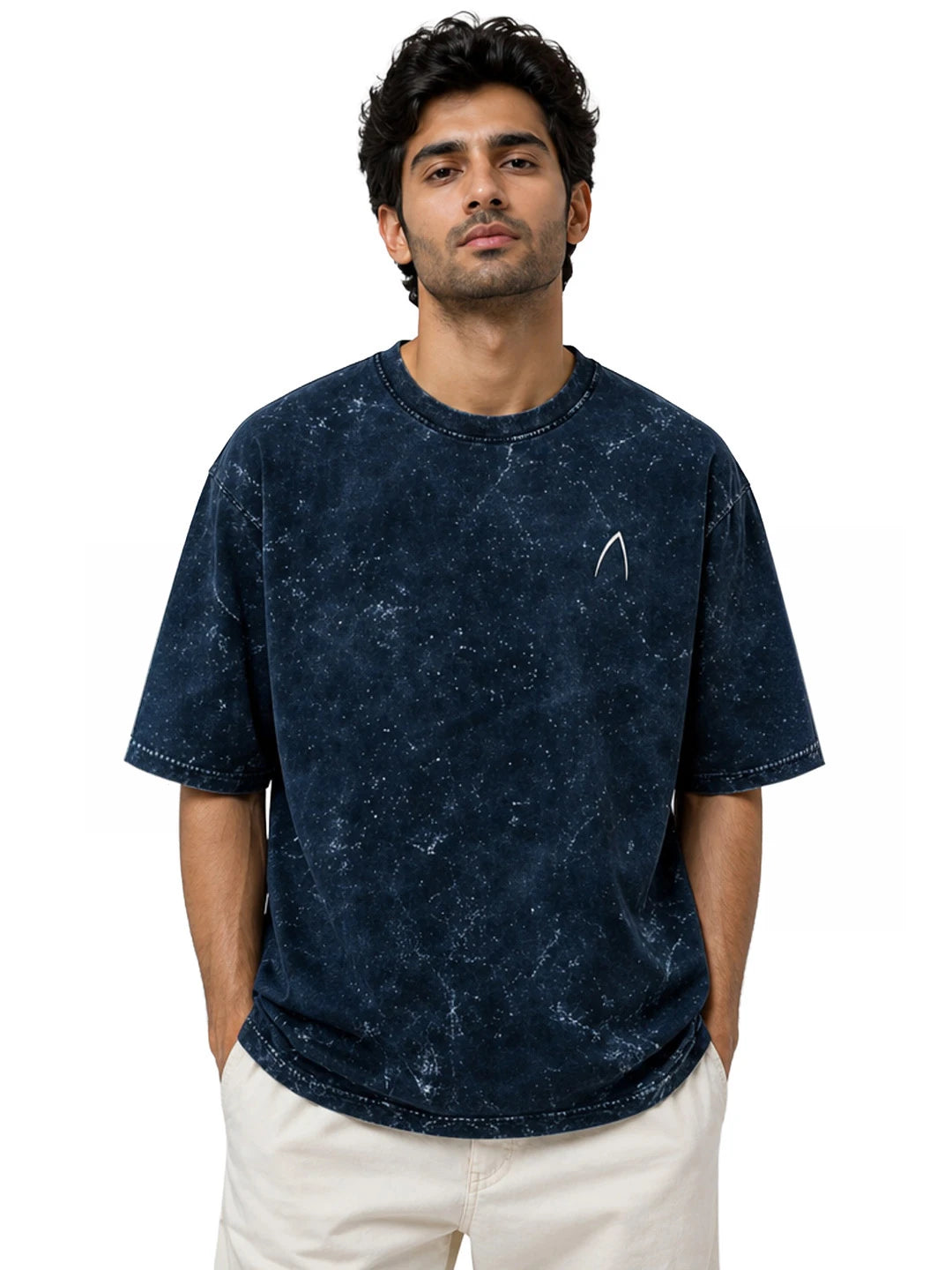 Arya Navy Blue Oversized Zodiac Scorpio Print Half Sleeve Cotton T-Shirt
