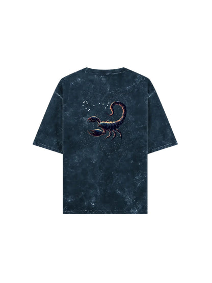 Arya Navy Blue Oversized Zodiac Scorpio Print Half Sleeve Cotton T-Shirt
