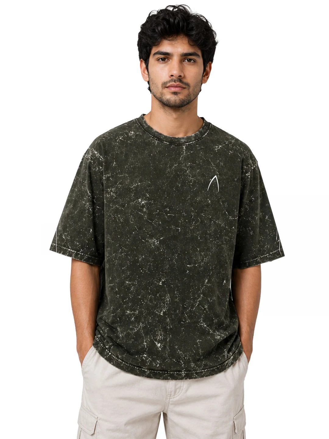 Arya Olive Green Oversized Zodiac Scorpio Print Half Sleeve Cotton T-Shirt