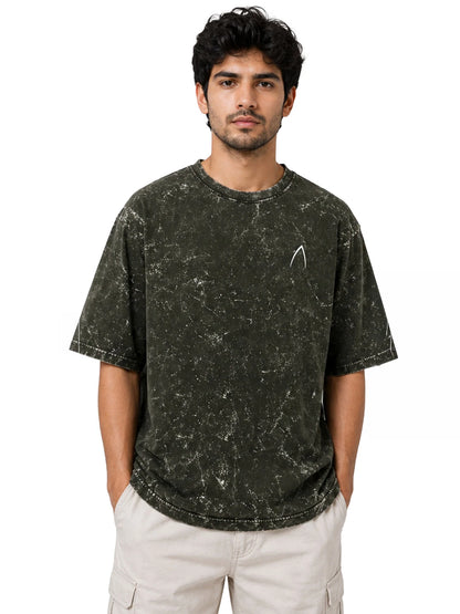 Arya Olive Green Oversized Zodiac Scorpio Print Half Sleeve Cotton T-Shirt