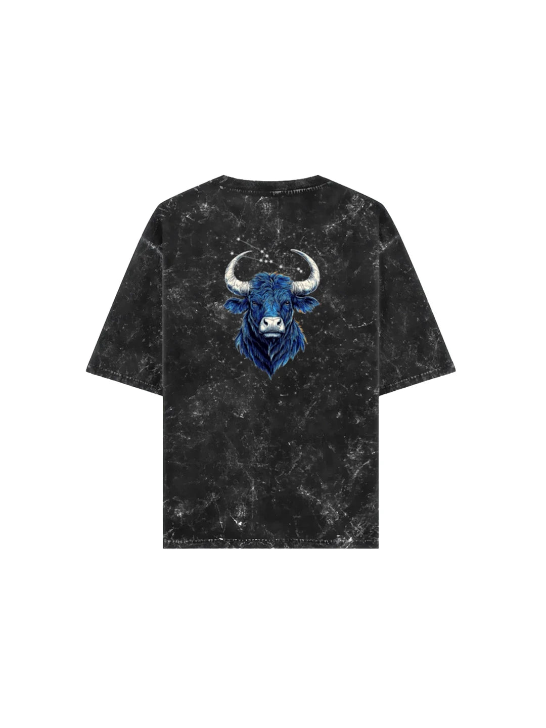 Arya Black Oversized Zodiac Taurus Print Half Sleeve Cotton T-Shirt