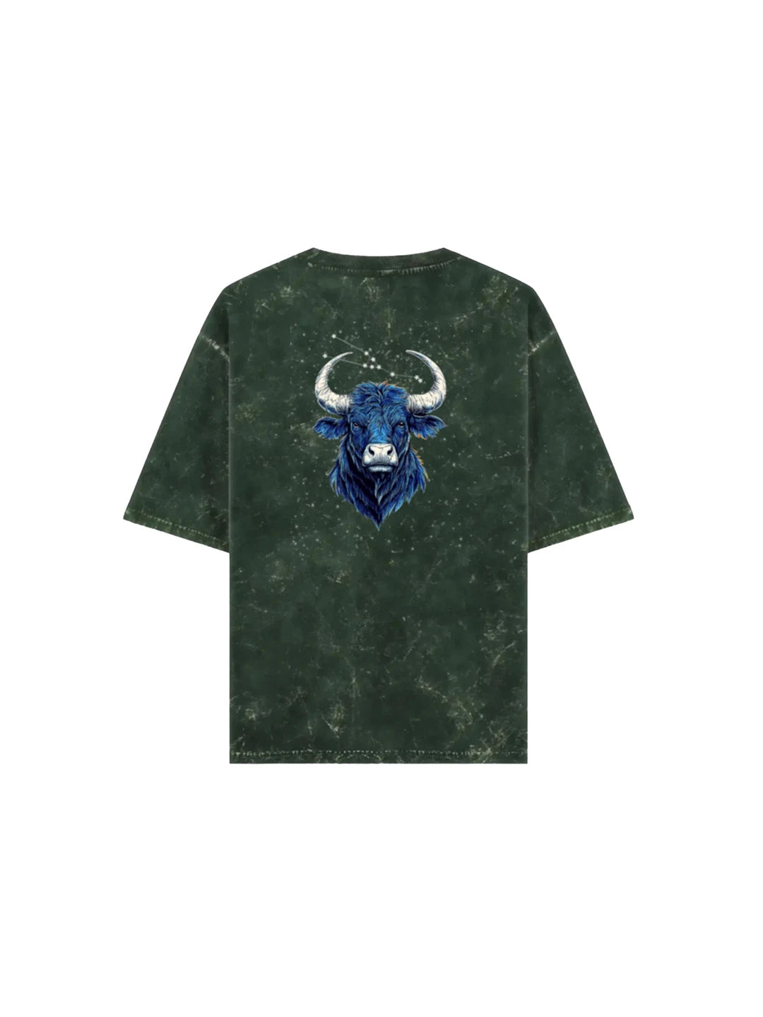 Arya Bottle Green Oversized Zodiac Taurus Print Half Sleeve Cotton T-Shirt