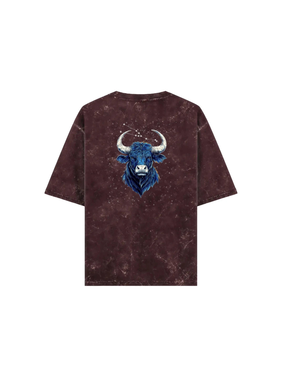 Arya Maroon Oversized Zodiac Taurus Print Half Sleeve Cotton T-Shirt