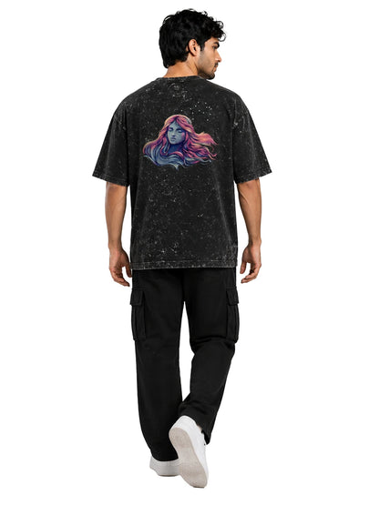 Arya Black Oversized Zodiac Virgo Print Half Sleeve Cotton T-Shirt