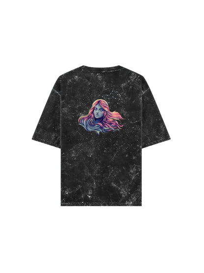 Arya Black Oversized Zodiac Virgo Print Half Sleeve Cotton T-Shirt