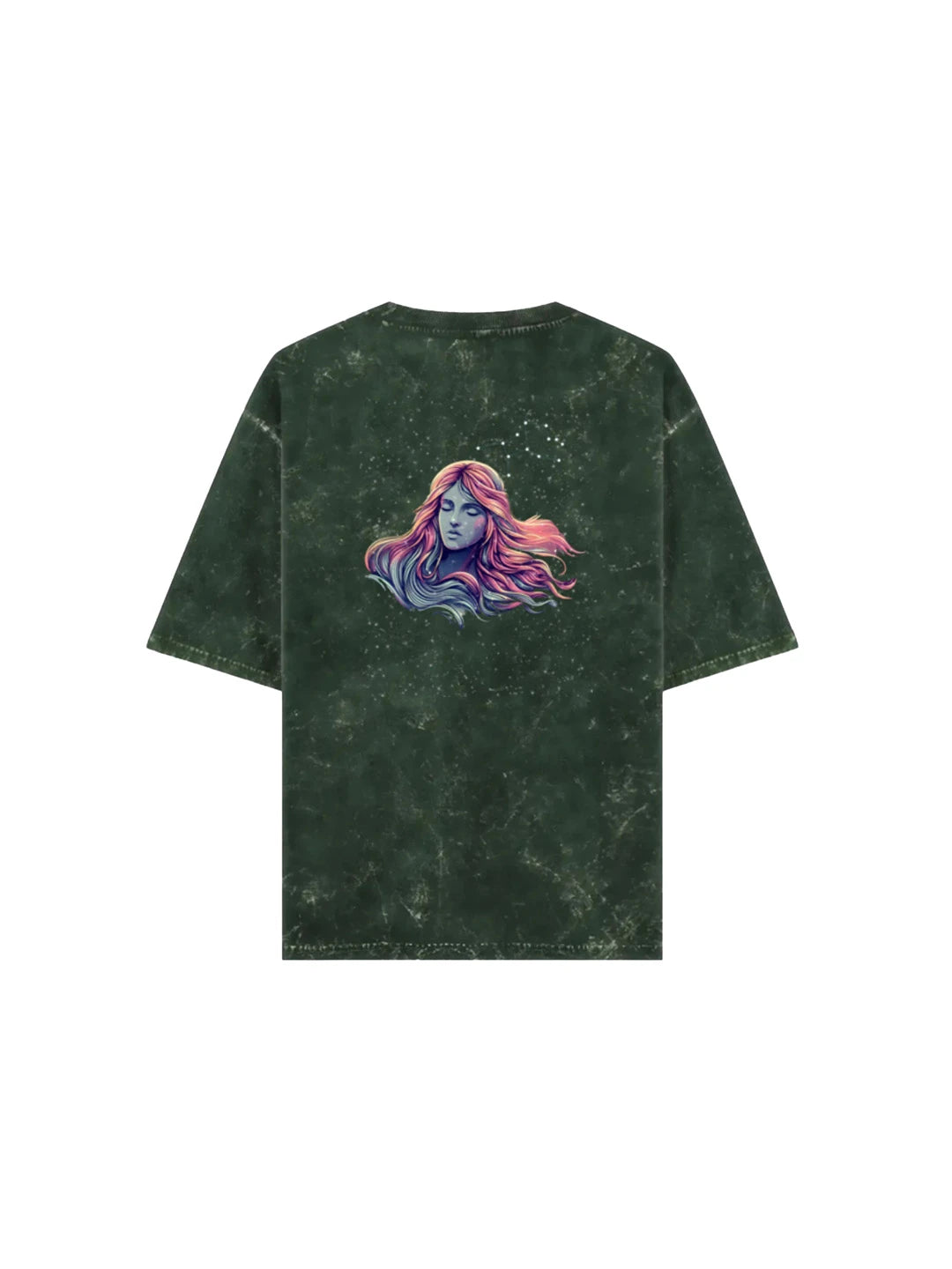 Arya Bottle Green Oversized Zodiac Virgo Print Half Sleeve Cotton T-Shirt