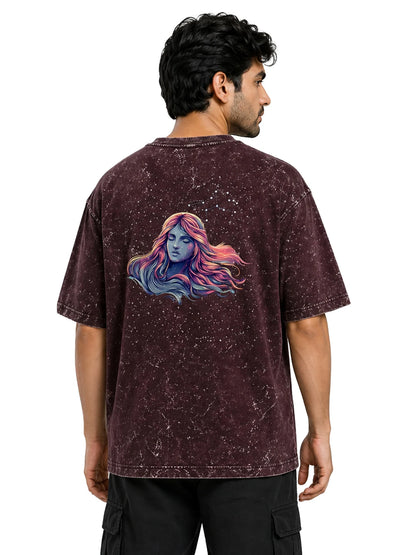 Arya Maroon Oversized Zodiac Virgo Print Half Sleeve Cotton T-Shirt