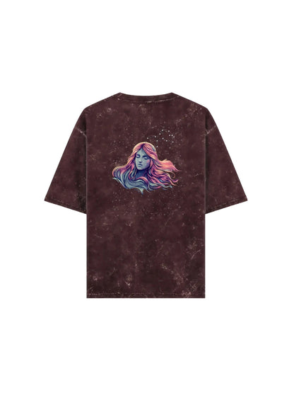 Arya Maroon Oversized Zodiac Virgo Print Half Sleeve Cotton T-Shirt