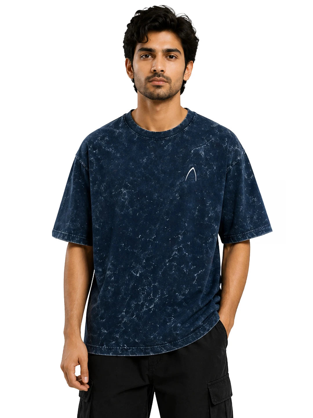 Arya Navy Blue Oversized Zodiac Virgo Print Half Sleeve Cotton T-Shirt