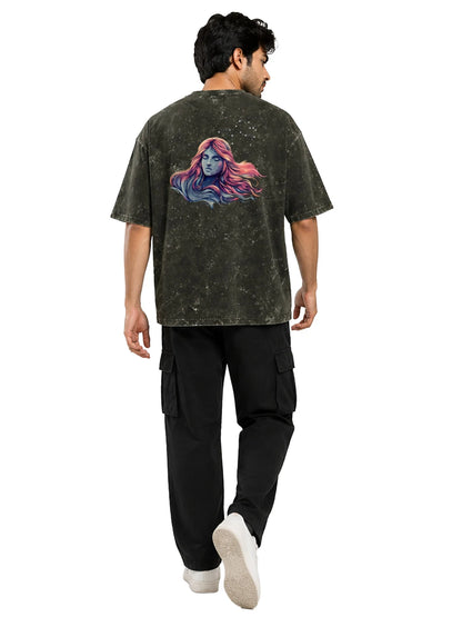 Arya Olive Green Oversized Zodiac Virgo Print Half Sleeve Cotton T-Shirt
