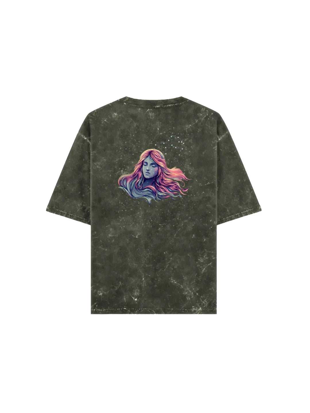 Arya Olive Green Oversized Zodiac Virgo Print Half Sleeve Cotton T-Shirt