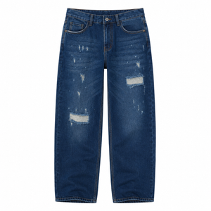 Powerlook Dark Blue Distressed Baggy Fit Jeans - 28