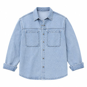 Powerlook Blue Double Pocket Denim Cotton Shirt - s